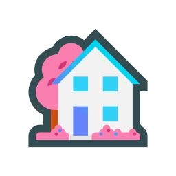 Icon Haus mit Kirschbaum in glitzerzeug-Farben