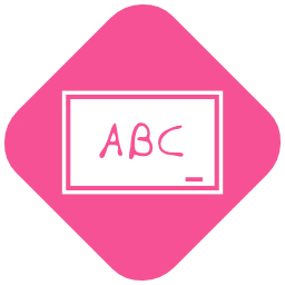 Weiße Tafel mit den Buchstaben ABC auf pinker Raute - Icon Schule Arbeitsgruppe (AG)